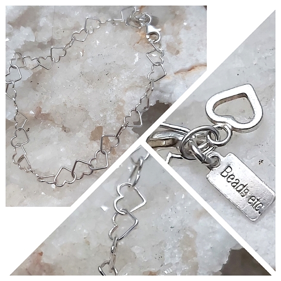 beads etc Jewelry - Beads etc Sterling silver 925 hearts charm chain bracelet 7"